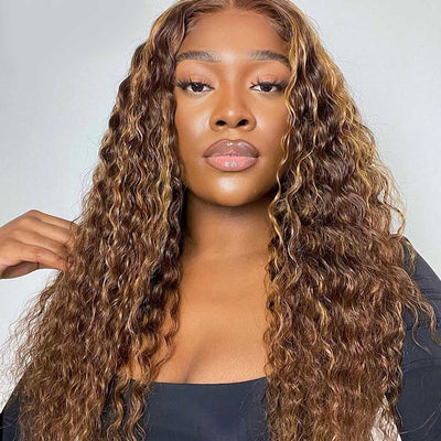 Tuneful Highlight Colored Deep Wave 13x4 5x5 HD Lace Frontal Closure Human Hair Wigs 180% Density