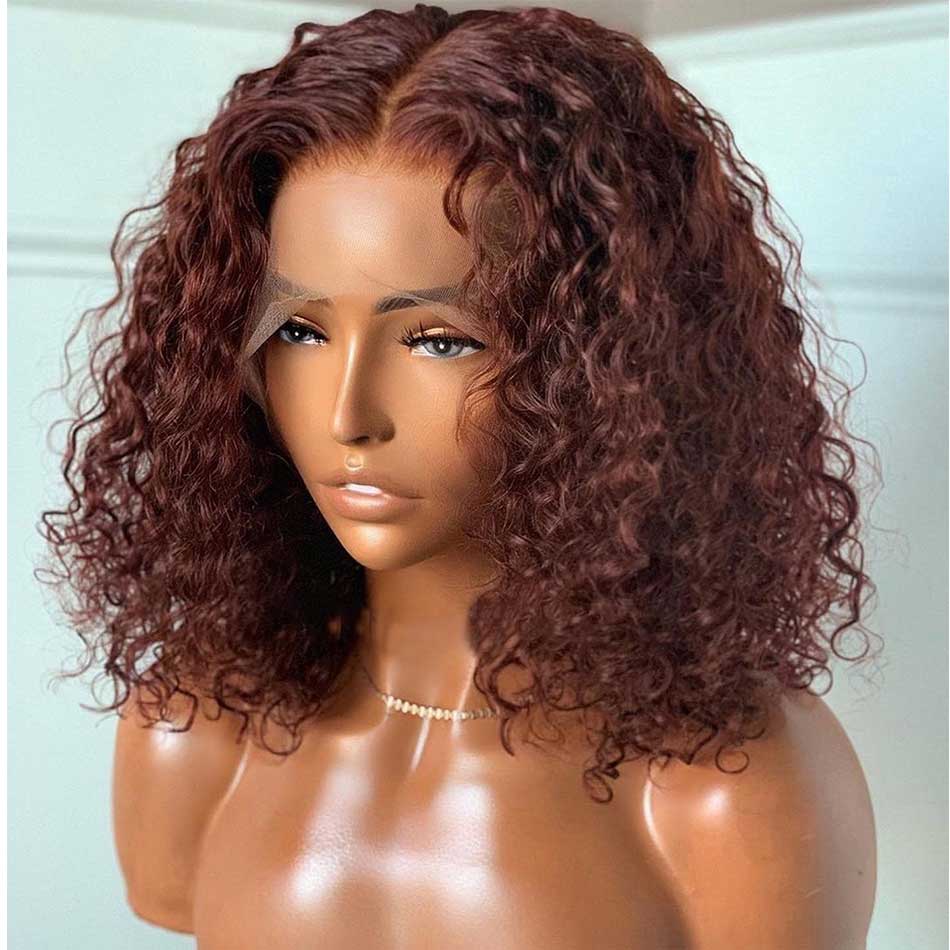 Tuneful Glueless Short Curly Auburn Honey Brown Colored Human Hair Bob Wigs 180% Density