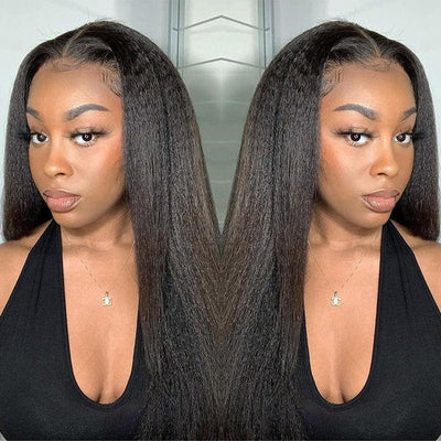 Tuneful No Lace No Glue V Part 100% Virgin Human Hair No Leave Out Kinky Straight Wigs
