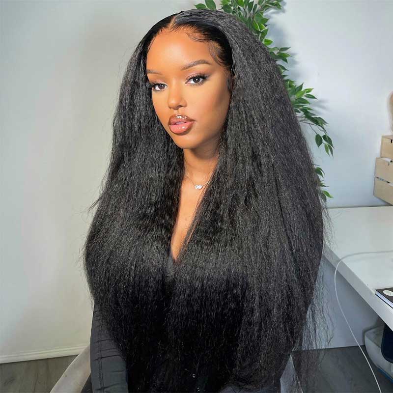 Tuneful Kinky Straight  13x6 Transparent Lace Front Human Hair Wigs Yaki Straight 5x5 closure wigs