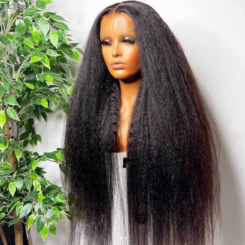 Tuneful Kinky Straight 13x4 13x6 Transparent Lace Front Human Hair Wigs Yaki Straight Frontal Wigs 180% Density