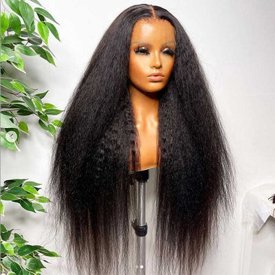 Tuneful Kinky Straight  13x6 Transparent Lace Front Human Hair Wigs Yaki Straight 5x5 closure wigs