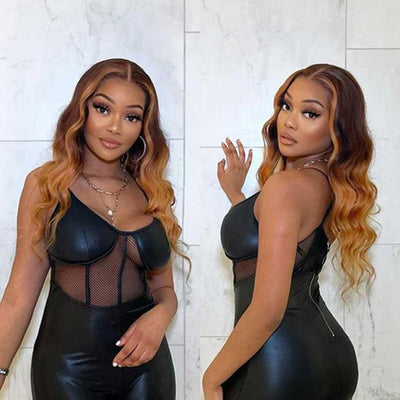 Hairstylist Works 5x5 HD Glueless Lace Closure Human Hair Wigs Body Wave Highlight Ombre Colored Wigs Chest Length 210% Density