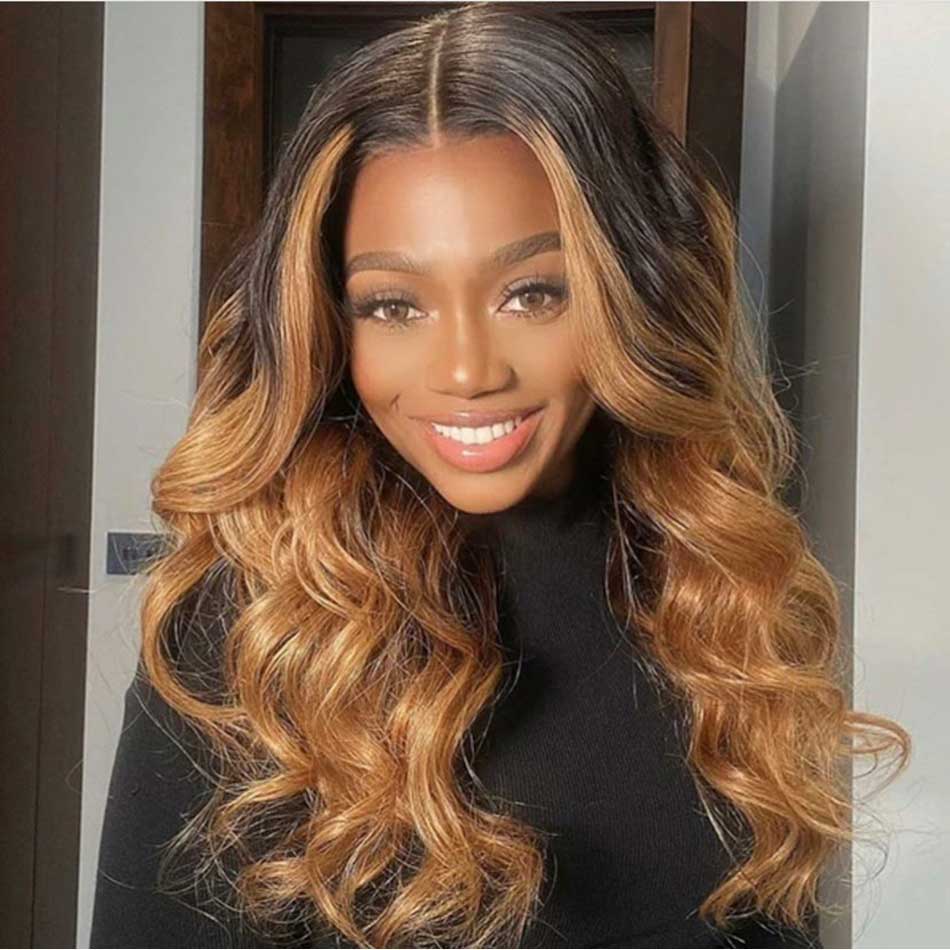 Hairstylist Works 5x5 HD Glueless Lace Closure Human Hair Wigs Body Wave Highlight Ombre Colored Wigs Chest Length 210% Density
