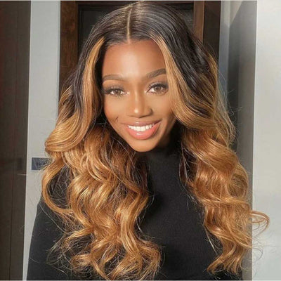 Hairstylist Works 5x5 Glueless Lace Closure Human Hair Wigs Body Wave Highlight Ombre Colored Wigs Chest Length