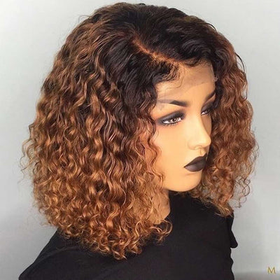 Tuneful 13x4 4x4 1B/30# Ombre Colored Lace Front Closure Wigs Short Curly Human Hair Bob Frontal Wigs 180% Denisty