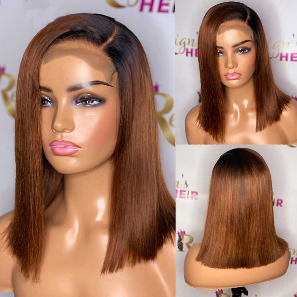Tuneful 13x4 4x4 Lace Front Closure Wigs 1b/30 Ombre Brown Colored Human Hair Bob Wigs 180% Density