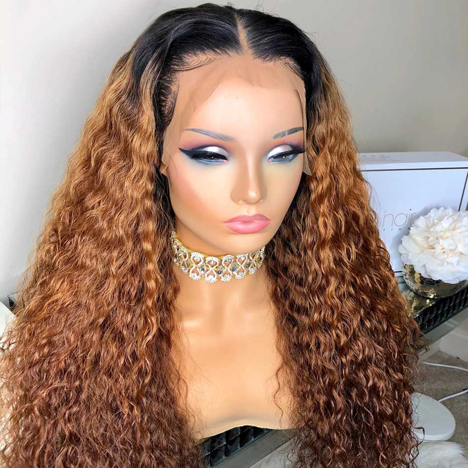 Tuneful Ombre Brown Colored Curly 13x6 13x4 5x5 Lace Front Closure Human Hair 180% Density Wigs