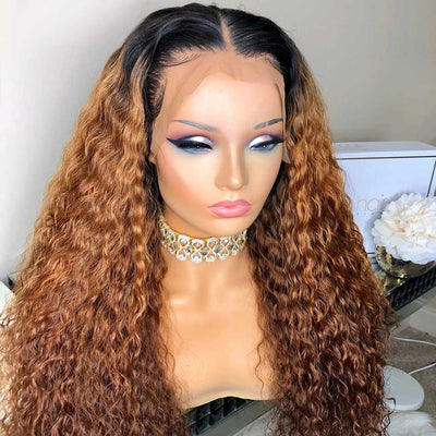 Tuneful Glueless Ombre Brown Colored Curly 13x6 5x5 4x6 Lace Front Closure Human Hair 180% Density Wigs