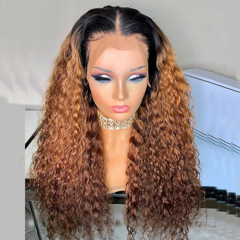 Tuneful Glueless Ombre Brown Colored Curly 13x6 5x5 4x6 Lace Front Closure Human Hair 180% Density Wigs