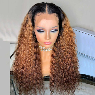 Tuneful Ombre Brown Colored Curly 13x4 5x5 Glueless HD Lace Front Closure Human Hair Wigs 180% Density