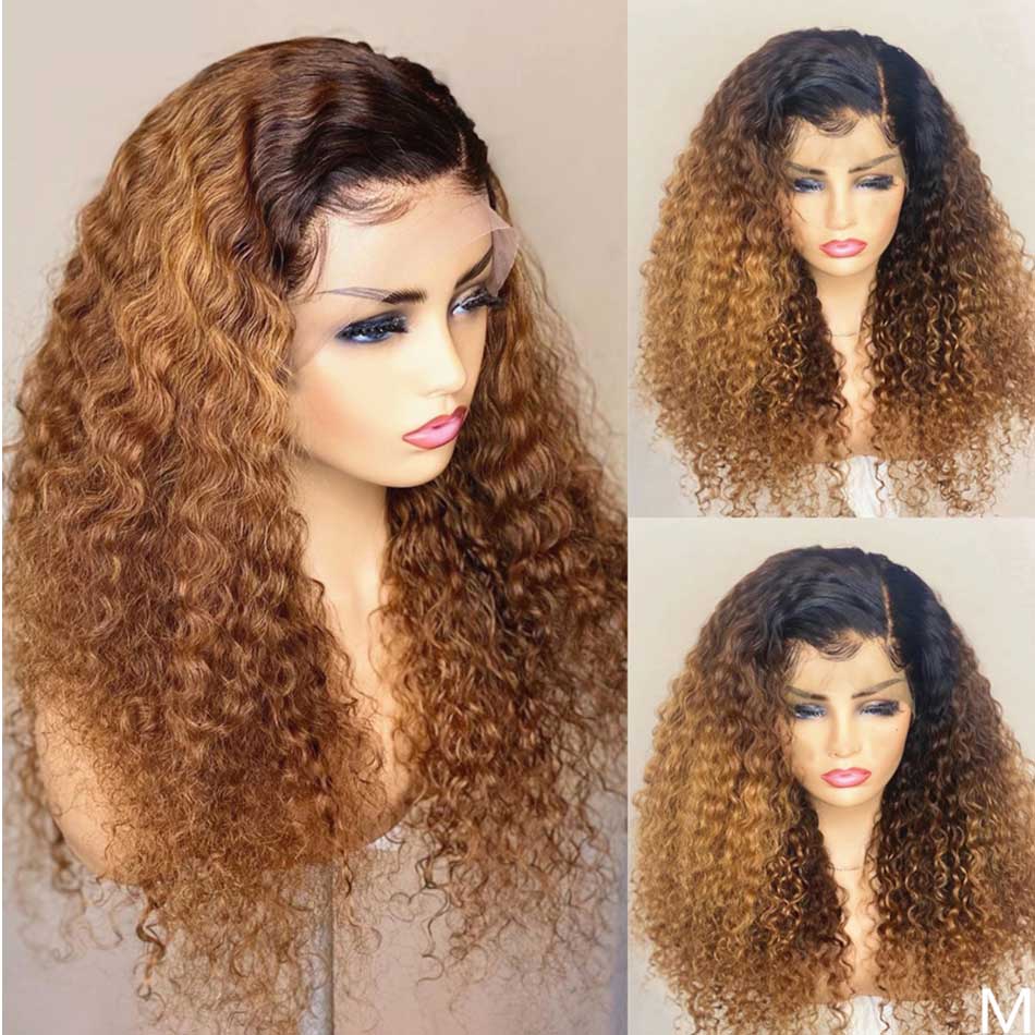 Tuneful Ombre Blonde Colored Curly 13x4 5x5 Glueless HD Lace Front Closure Human Hair Wigs 180% Density
