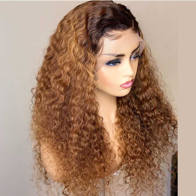 Tuneful Ombre Blonde Colored Curly 13x4 5x5 Glueless HD Lace Front Closure Human Hair Wigs 180% Density