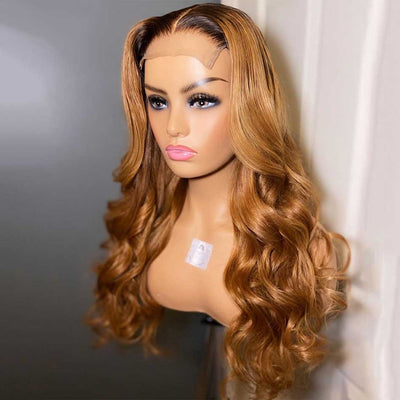 Tuneful Glueless Ombre Honey Blonde #1B/27 Colored 13x6 5x5 6x5 Lace Front Closure Human Hair Wigs Body Wave Wigs 180% Density