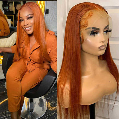 Tuneful Orange Giner Colored Frontal Wigs 150%