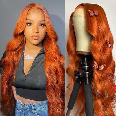 Tuneful Glueless Orange Ginger Colored Body Wave 13x6 5x5 4x6 Lace Front Closure Human Hair 180% Density Wigs