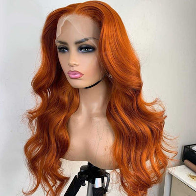 Tuneful Orange Ginger Colored Body Wave Frontal 13x4 5x5 HD Lace Frontal Closure Human Hair Wigs 180% Density