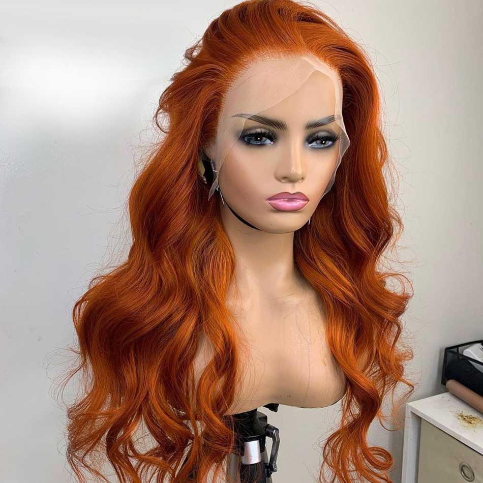 Tuneful Orange Ginger Colored Body Wave Frontal 13x4 5x5 HD Lace Frontal Closure Human Hair Wigs 180% Density