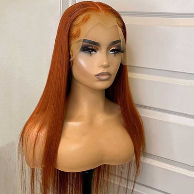Tuneful Glueless Orange Ginger Colored Straight 13x6 5x5 6x5 Lace Front Closure Human Hair Wigs 180% Density
