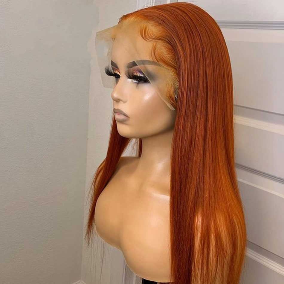 Tuneful Glueless Orange Ginger Colored Straight 13x6 5x5 6x5 Lace Front Closure Human Hair Wigs 180% Density