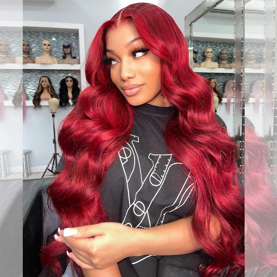Tuneful 210% High Density Red Colored Human Hair Wigs Christmas Wigs