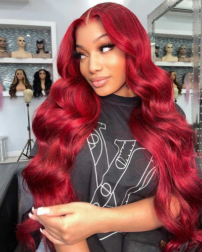 Tuneful Super Deal Red Colored Human Hair Wigs Christmas Wigs 180% Density