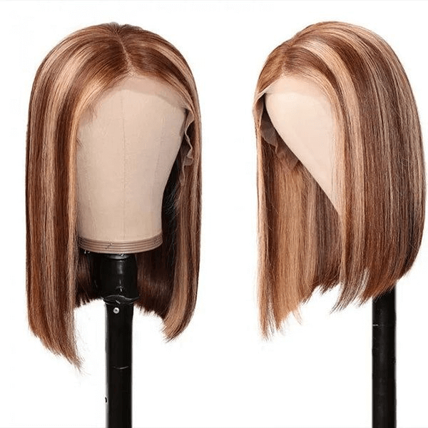 Tuneful Highlight Bob Wigs Colored Human Hair Straight Frontal Closure Wig 180% Density