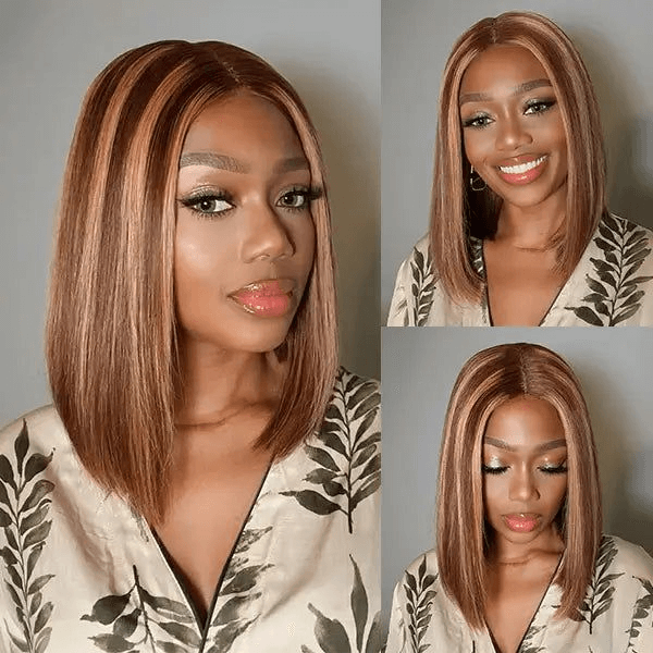 Tuneful Highlight Bob Wigs Colored Human Hair Straight Frontal Closure Wig 180% Density