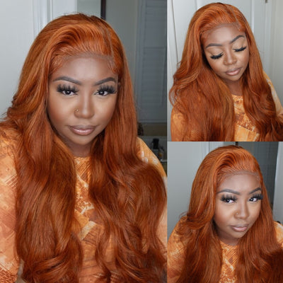 Tuneful Glueless Ginger Orange Color 13x6 5x5 4x6 Lace Front Closure Human Hair Wigs Body Wave Wigs 180% Density  Ashley Bedeck Recommend