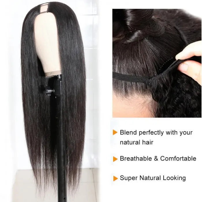 Tuneful Silk Straight Straight U Part Wig Virgin Remy Human Hair Soft Wigs 150% Density Human Hair Wig