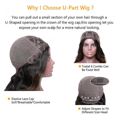 Tuneful Silk Straight Straight U Part Wig Virgin Remy Human Hair Soft Wigs 150% Density Human Hair Wig