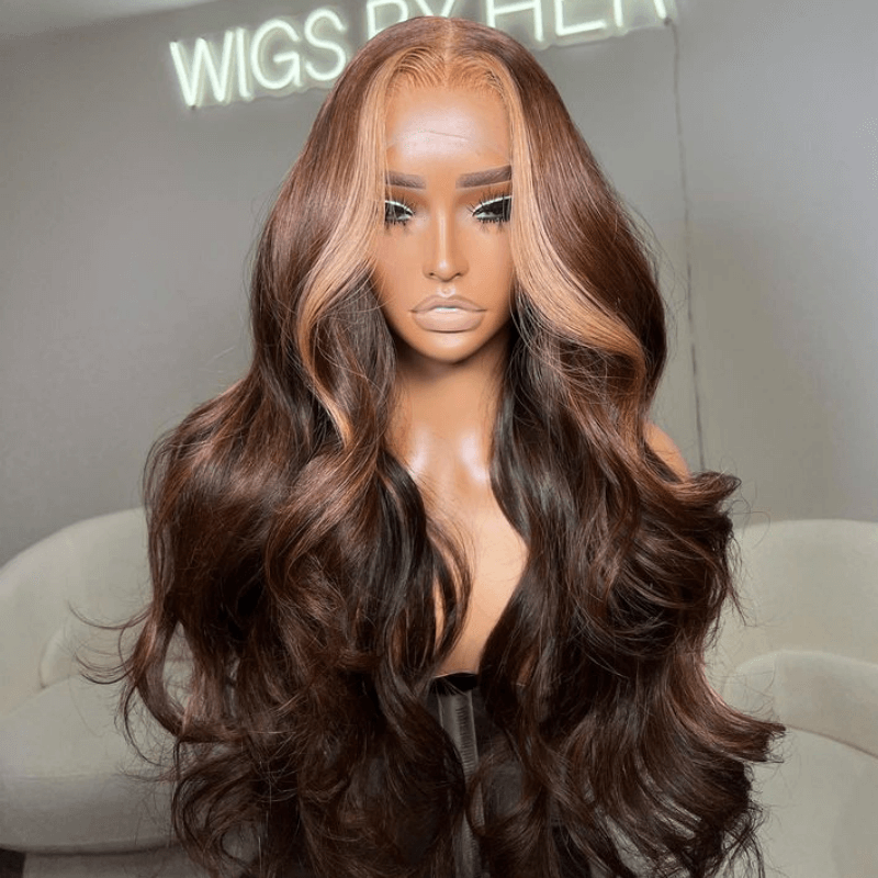 Tuneful Highlight Brown Wigs 13x4 5x5 HD Lace Front closure Human Hair Frontal Wigs 180% density
