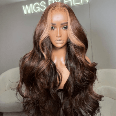 Tuneful Glueless Highlight Brown Wigs 13x6 5x5 4x6 Lace Front closure Human Hair Wigs 180% Density
