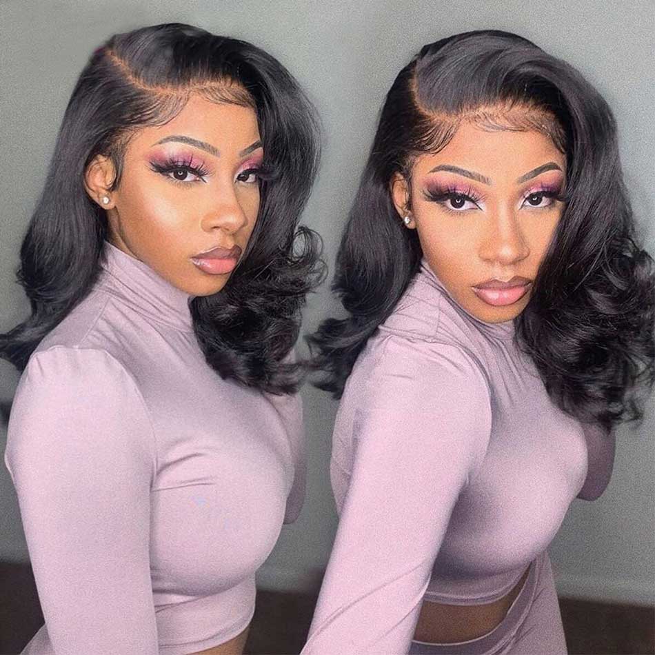 Tuneful 4x4 / 13x4 Lace Closure / Front Short Body Wave Wavy Bob Human Hair Frontal Wigs 180% Density
