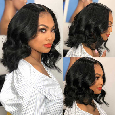 Tuneful 4x4 / 13x4 Lace Closure / Front Short Body Wave Wavy Bob Human Hair Frontal Wigs 180% Density