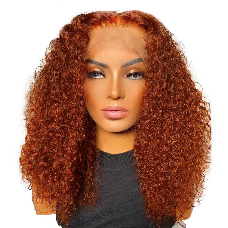 Tuneful Glueless Orange Colored Jerry Curly Bob Wigs Human Hair 180% Density