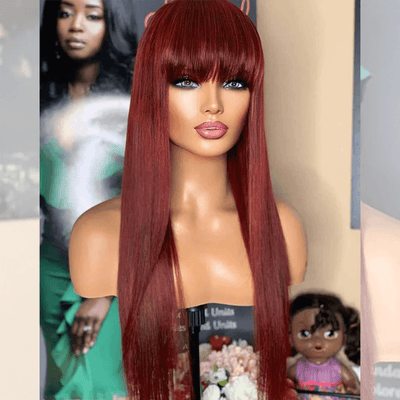 Tuneful Reddish Colored Human Hair Wigs With Bang Affordable Machine Made Fashion Wig