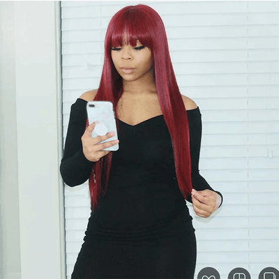Tuneful Reddish Colored Human Hair Wigs With Bang Affordable Machine Made Fashion Wig