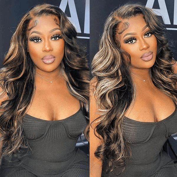 Tuneful Glueless Blonde Highlights Colored 13x6 5x5 4x6 Lace Front Closure Body Wave Wig 180% Denisty