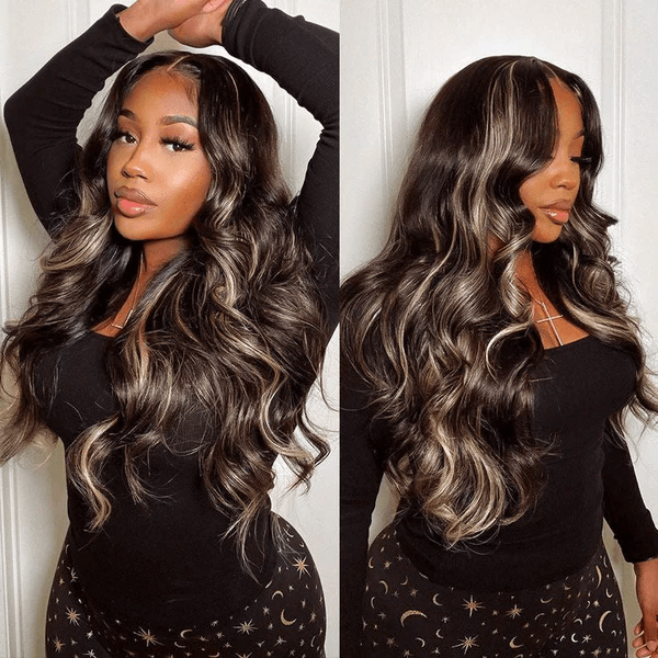 Tuneful Glueless Blonde Highlights Colored 13x6 5x5 4x6 Lace Front Closure Body Wave Wig 180% Denisty