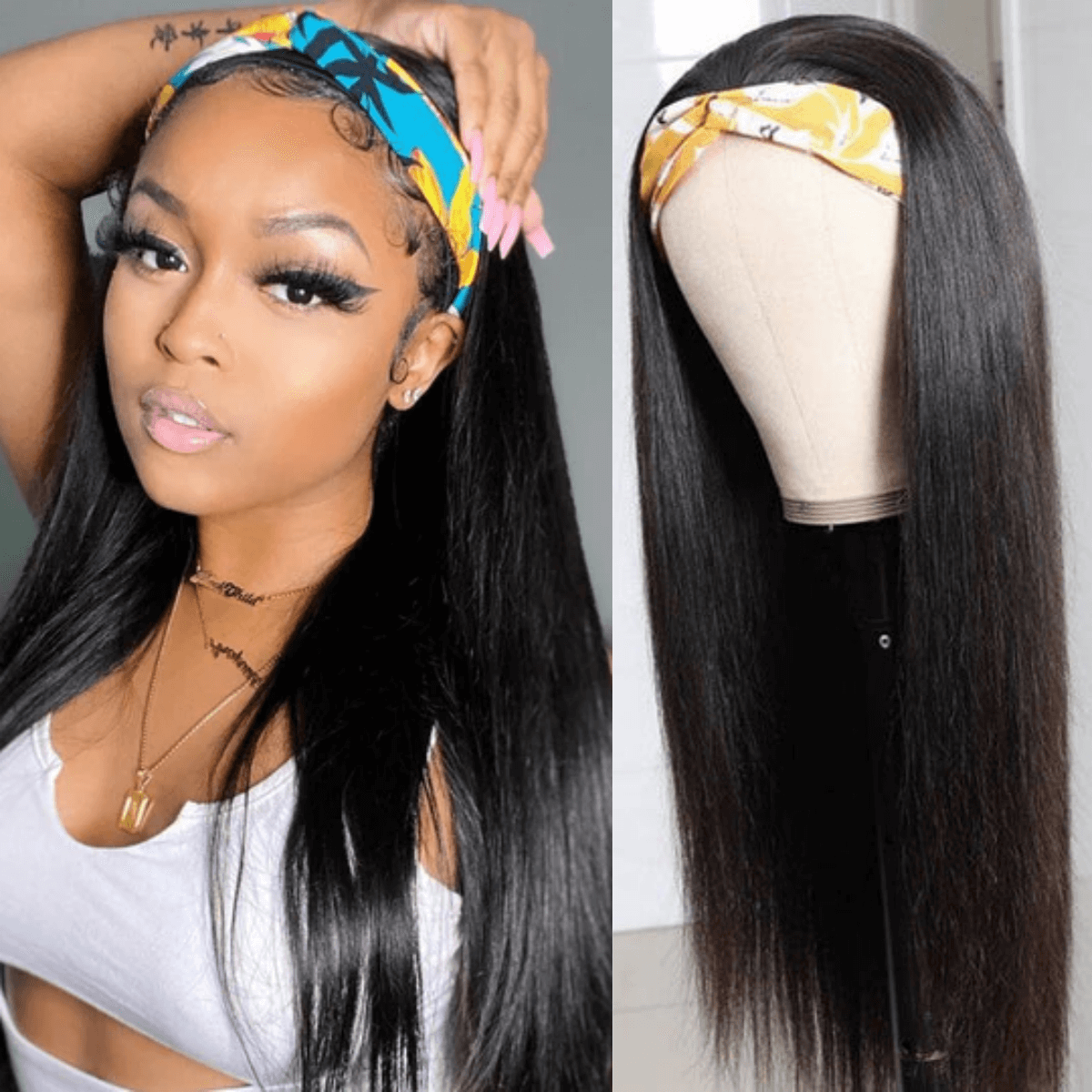 Tuneful Straight Headband Wigs Human Hair For Women