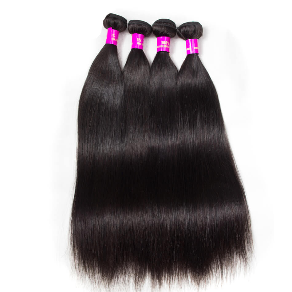 Tuneful 10A Straight Human Hair 4 Bundles With 13x4 Lace Frontal 100% Remy Human Hair