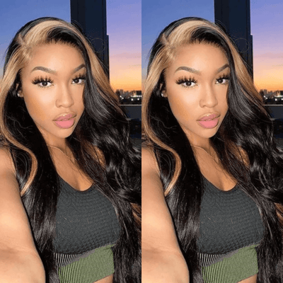 Tuneful Glueless Skunk Stripe Body Wave Wigs 13x6 5x5 6x5 Lace Human Hair 180% Denisty