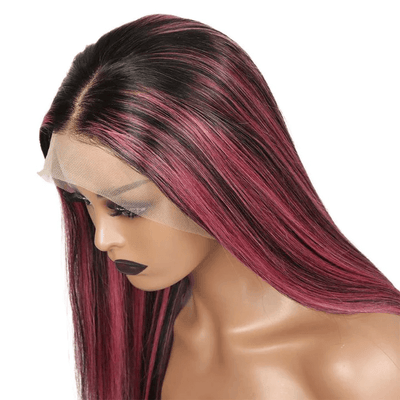 Tuneful Purple Pink Highlight Colored 13x4 5x5 HD Lace Front Closure Human Hair Wig 180% Density