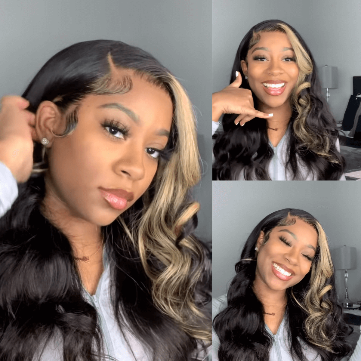 Tuneful Glueless Skunk Stripe Body Wave Wigs 13x6 5x5 6x5 Lace Human Hair 180% Denisty