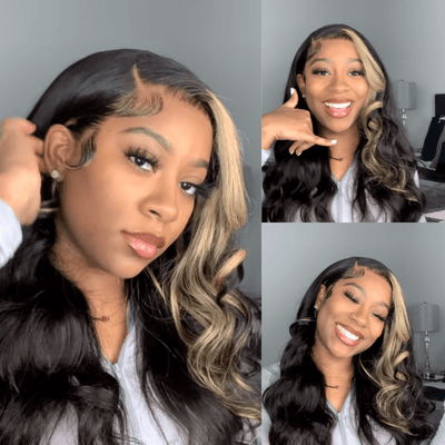 Tuneful Glueless Skunk Stripe Body Wave Wigs 13x6 5x5 6x5 Lace Human Hair 180% Denisty