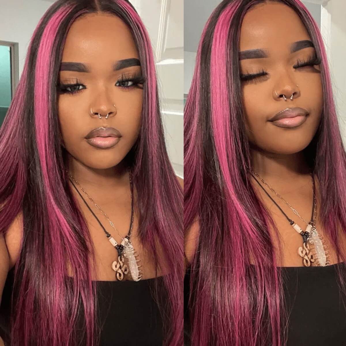 Tuneful Purple Pink Highlight Colored 13x4 5x5 HD Lace Front Closure Human Hair Wig 180% Density