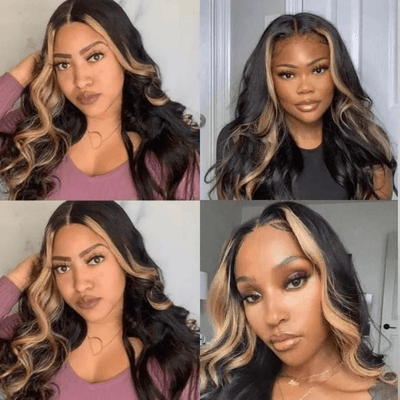 Tuneful Glueless Skunk Stripe Body Wave Wigs 13x6 5x5 6x5 Lace Human Hair 180% Denisty