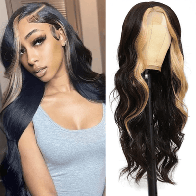 Tuneful Glueless Skunk Stripe Body Wave Wigs 13x6 5x5 6x5 Lace Human Hair 180% Denisty