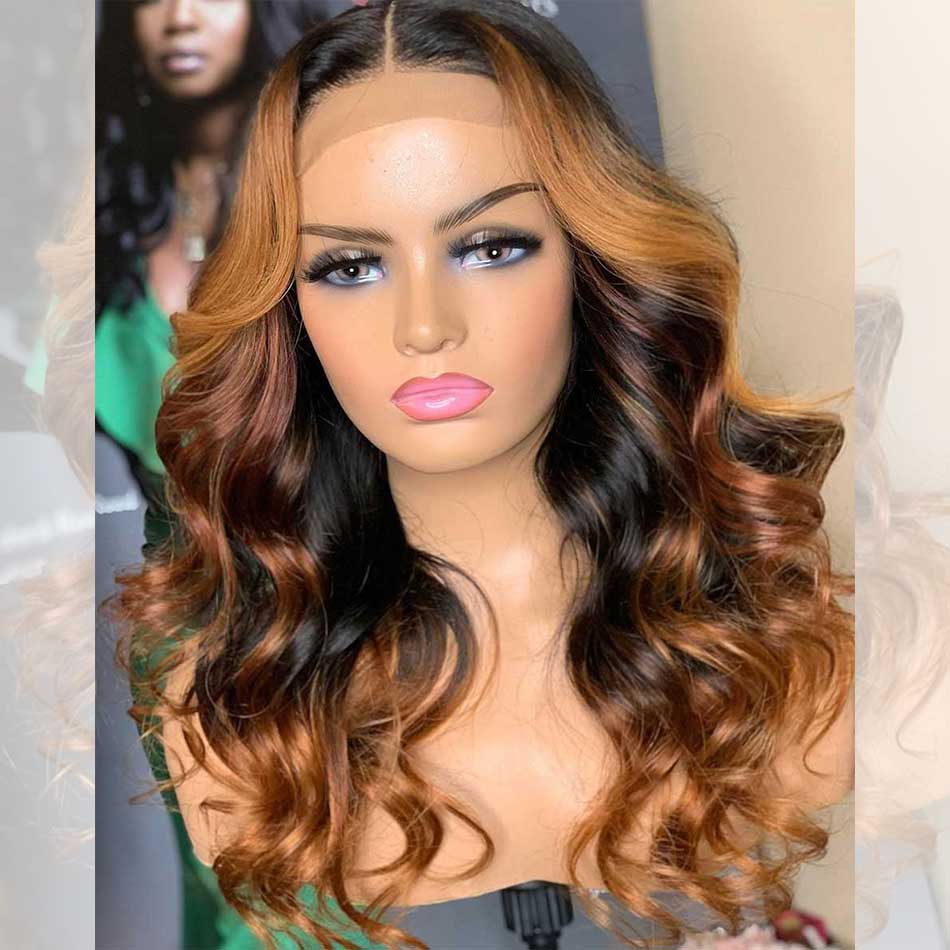 Hairstylist Works 5x5 Glueless Lace Closure Human Hair Wigs Body Wave Highlight Ombre Colored Wigs Chest Length